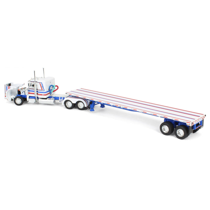 1/64 Peterbilt 359 with 48ft Utility Flatbed Trailer, USA Bicentennial Patriot, DCP by First Gear