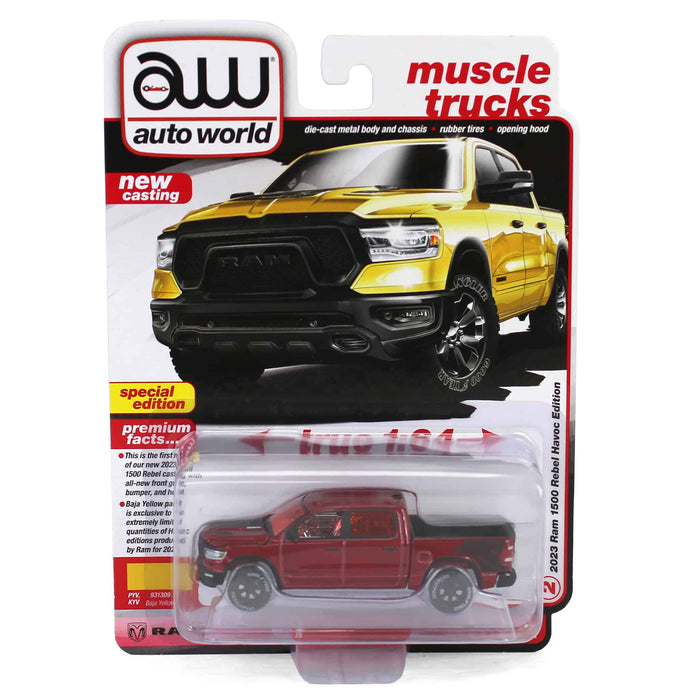 Ultra Red Chase ~ 1/64 2023 Dodge Ram Rebel Havoc Edition, Baja Yellow, Auto World