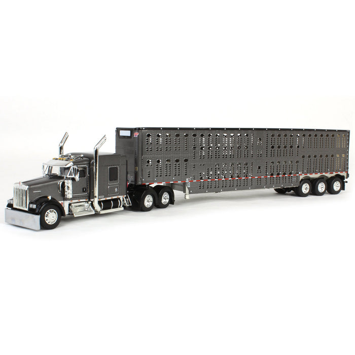 1/64 Gray & Black Kenworth Truck with Wilson Livestock Trailer, DCP by First Gear