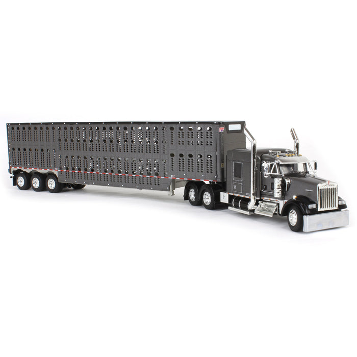 1/64 Gray & Black Kenworth Truck with Wilson Livestock Trailer, DCP by First Gear