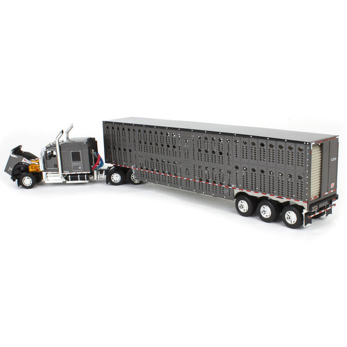 1/64 Gray & Black Kenworth Truck with Wilson Livestock Trailer, DCP by First Gear