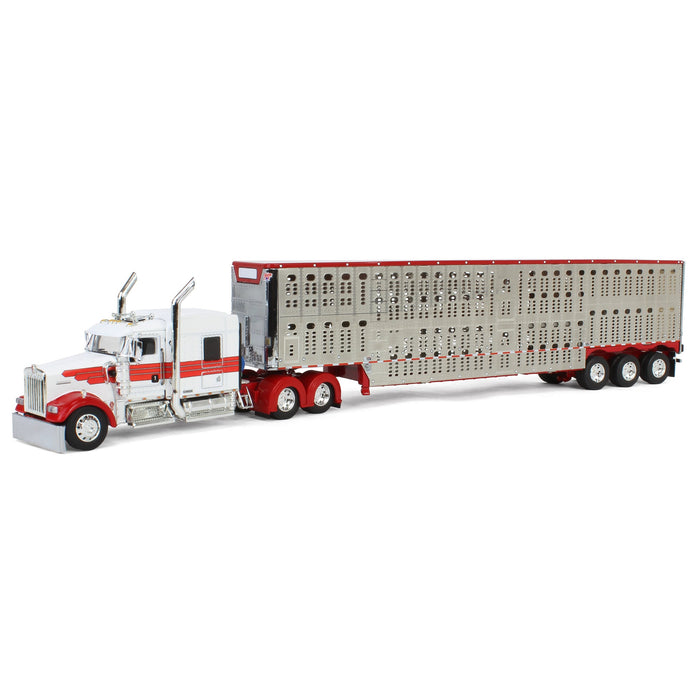 1/64 Red & White Kenworth Truck with Wilson Livestock Trailer, DCP by First Gear