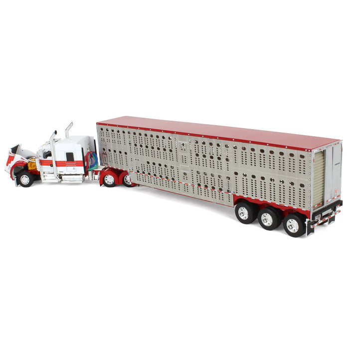 1/64 Red & White Kenworth Truck with Wilson Livestock Trailer, DCP by First Gear