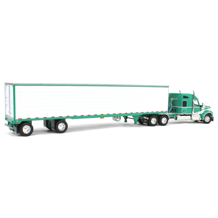 1/64 Green & White Kenworth W990 with Spread Axle Reefer Trailer, DCP by First Gear