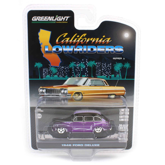 Pinstriped Chase ~ 1/64 1946 Ford Fordor Super Deluxe, Dark Purple Metallic & Black Two-Tone, California Lowriders Series 6