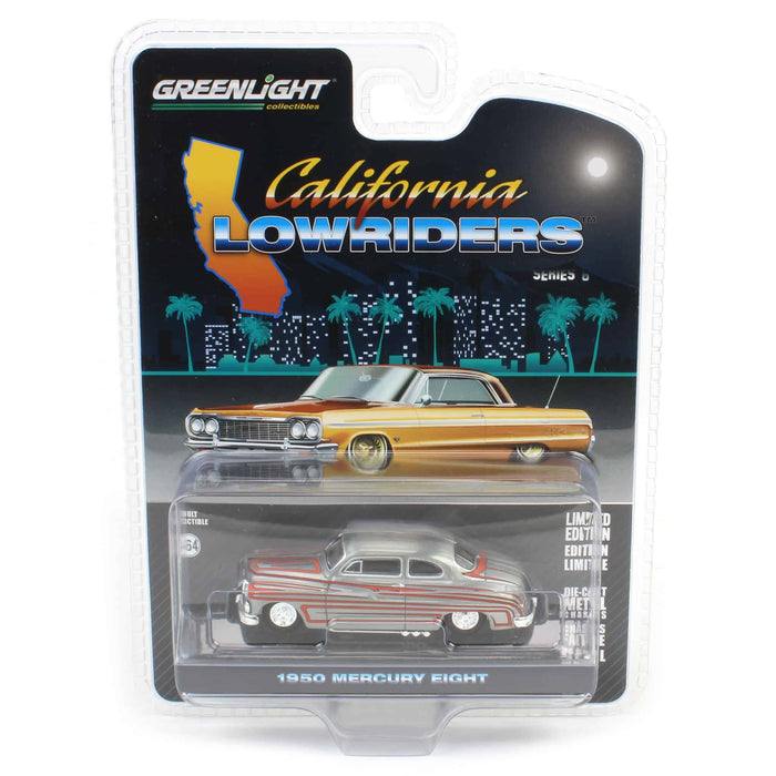 Raw Pinstriped Chase ~ 1/64 1950 Mercury Eight Coupe, Matte White with Metallic Orange Scallops, California Lowriders Series 6