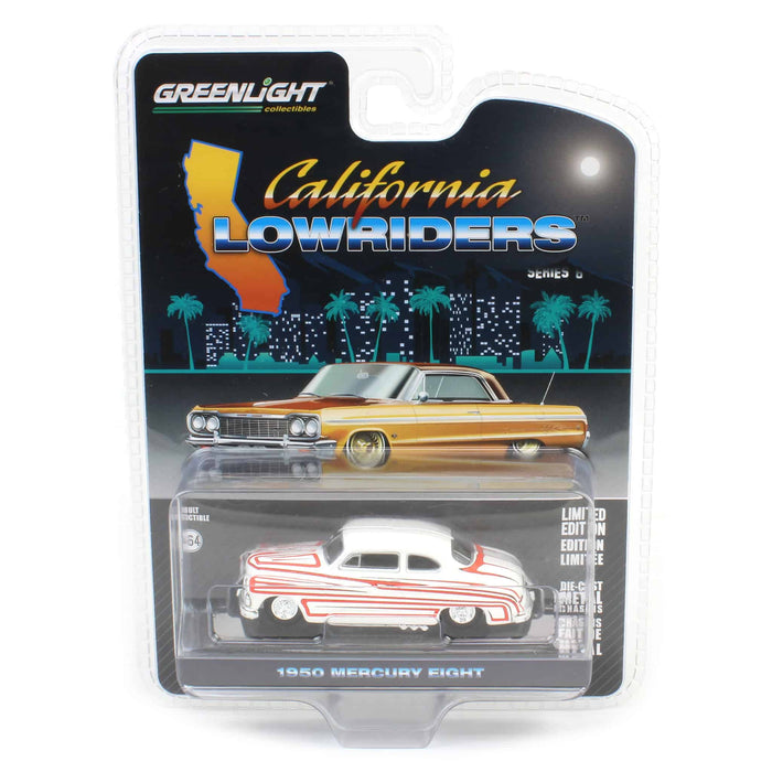 Pinstriped Chase ~ 1/64 1950 Mercury Eight Coupe, Matte White with Metallic Orange Scallops, California Lowriders Series 6