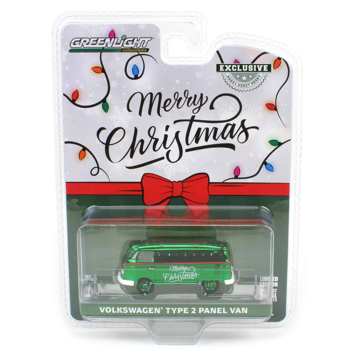 Green Chrome Chase ~ 1/64 Volkswagen Type 2 Panel Van, Christmas 2024, Hobby Exclusive