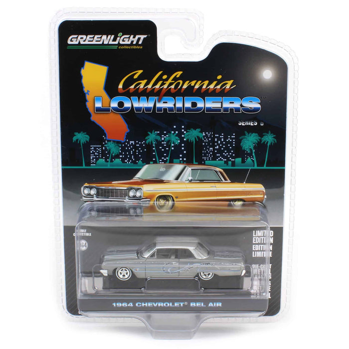 Raw Pinstriped Chase ~ 1/64 1964 Chevrolet Bel Air, Dark Gray & Silver Metallic, California Lowriders Series 6