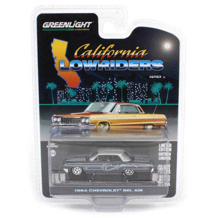 Pinstriped Chase ~ 1/64 1964 Chevrolet Bel Air, Dark Gray & Silver Metallic, California Lowriders Series 6