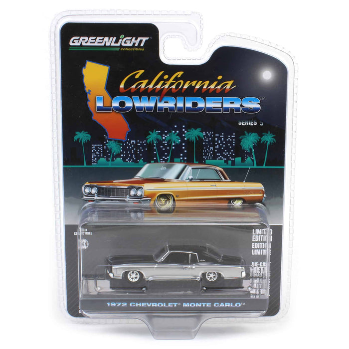 1/64 1972 Chevrolet Monte Carlo, Silver & Black, California Lowriders Series 5