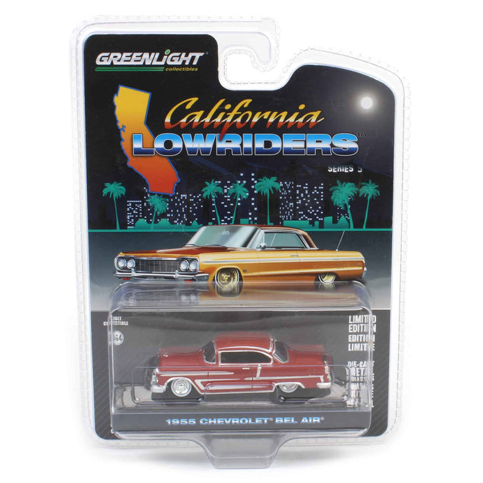 1/64 1955 Chevrolet Bel Air Lowrider, Red & Silver, California Lowriders Series 5