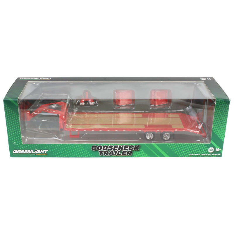 1/64 Gooseneck Trailer, Red with Red & White Conspicuity Stripes, GreenLight Hobby Exclusive