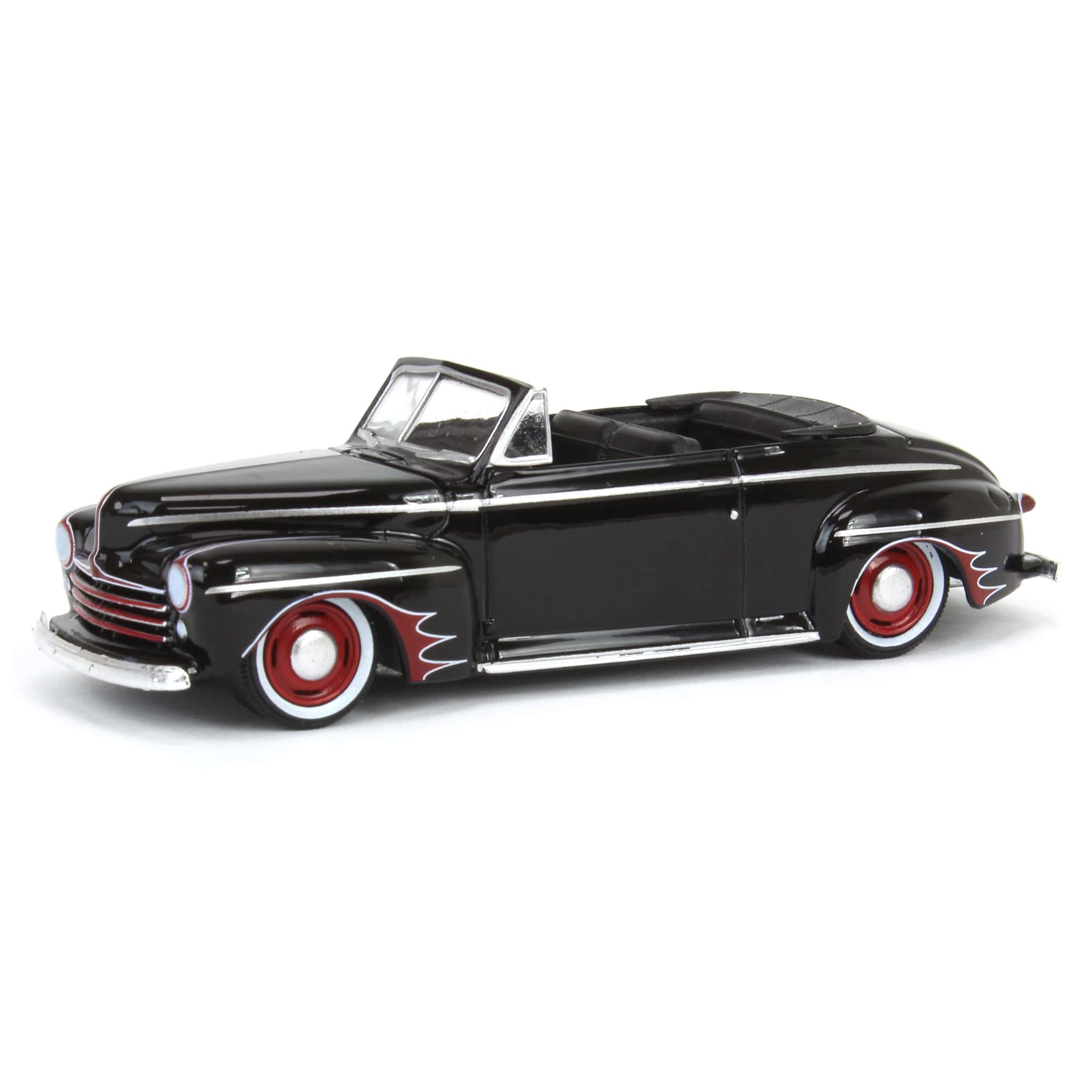 1/64 1947 Ford Deluxe Convertible Lowrider, Black & Red