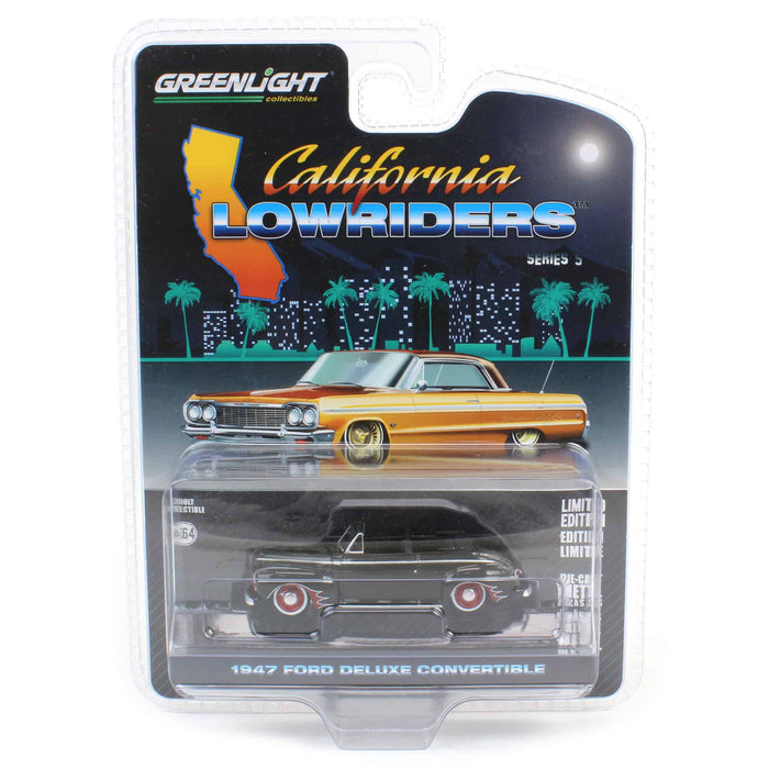 (B&D) 1/64 1947 Ford Deluxe Convertible Lowrider, Black & Red, California Lowriders Series 5 - Damaged Box