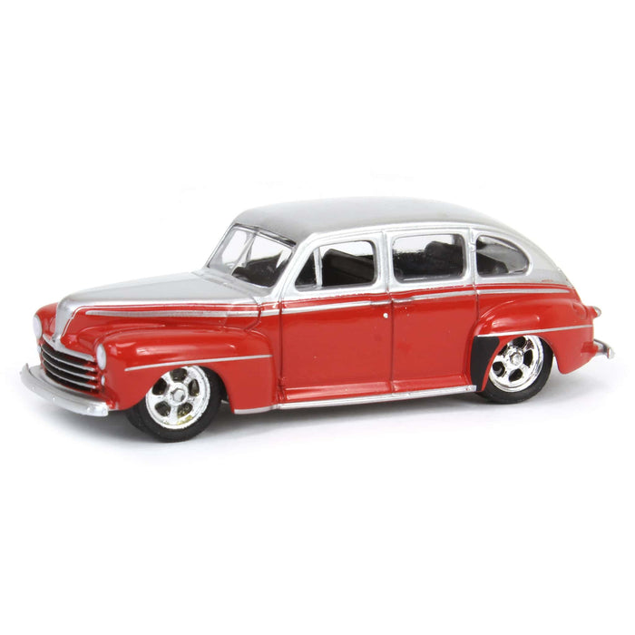 (B&D) 1/64 1947 Ford Fordor Super Deluxe, Silver Metallic & Red Two-Tone, California Lowriders Series 4 - Damaged Box