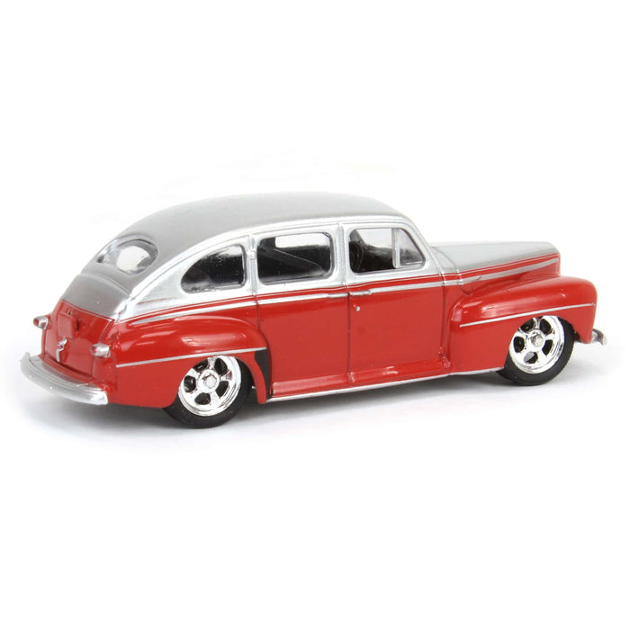 (B&D) 1/64 1947 Ford Fordor Super Deluxe, Silver Metallic & Red Two-Tone, California Lowriders Series 4 - Damaged Box