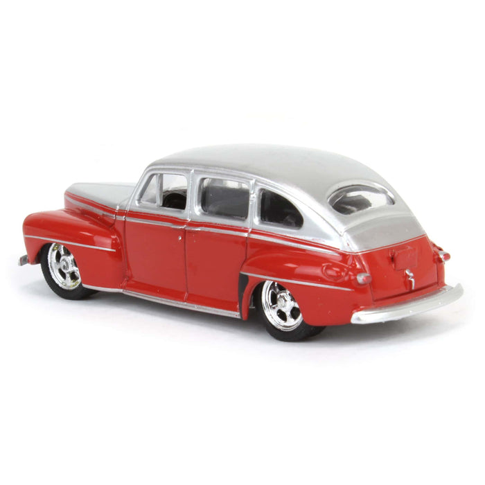 (B&D) 1/64 1947 Ford Fordor Super Deluxe, Silver Metallic & Red Two-Tone, California Lowriders Series 4 - Damaged Box