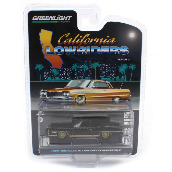 1/64 1976 Cadillac Eldorado Convertible, Black & Gold, California Lowriders Series 6