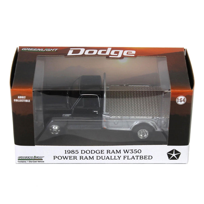 1/64 1985 Dodge Ram W350 Dually Flatbed Pickup Truck, Black with Silver Flatbed, Diecast Direct Exclusive