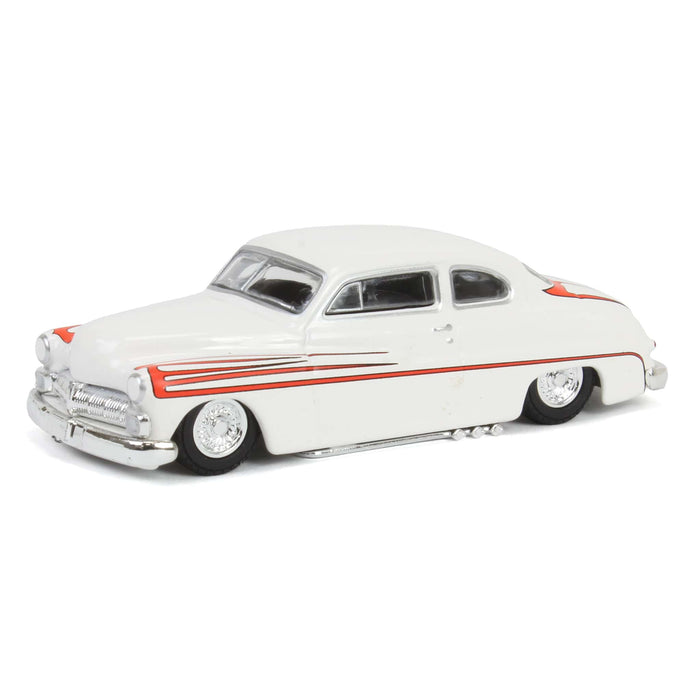 1/64 1950 Mercury Eight Coupe, Matte White with Metallic Orange Scallops, California Lowriders Series 6