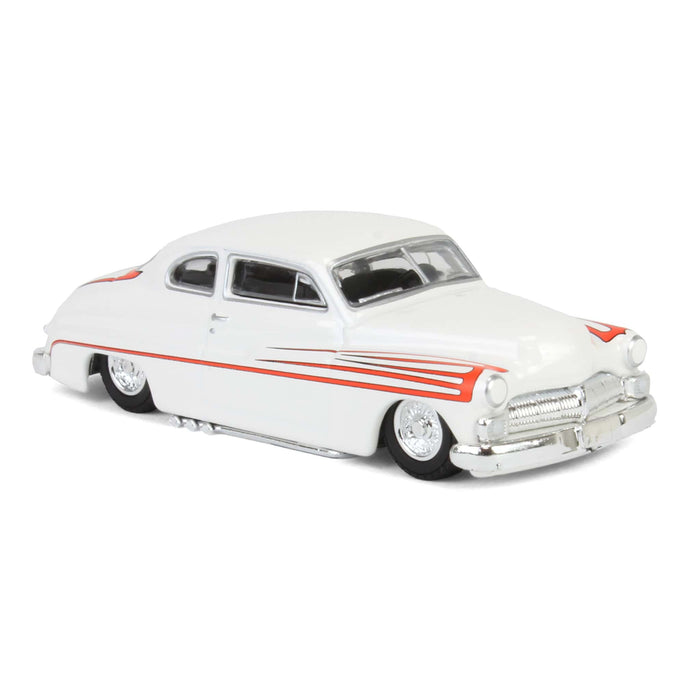 1/64 1950 Mercury Eight Coupe, Matte White with Metallic Orange Scallops, California Lowriders Series 6