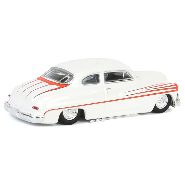 1/64 1950 Mercury Eight Coupe, Matte White with Metallic Orange Scallops, California Lowriders Series 6