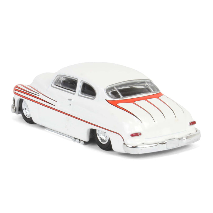 (B&D) 1/64 1950 Mercury Eight Coupe, Matte White with Metallic Orange Scallops, California Lowriders Series 6 - Damaged Box