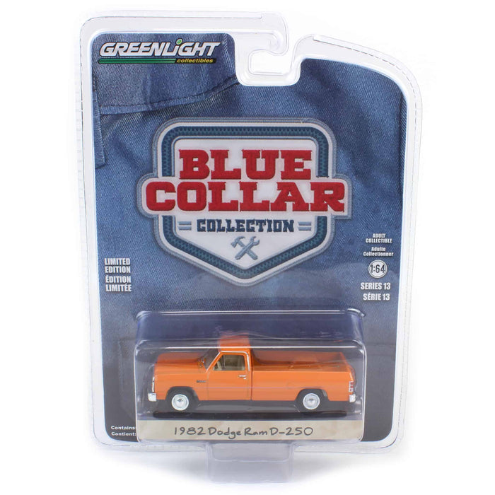 1/64 1982 Dodge Ram D-250, DOT Orange, Blue Collar Series 13