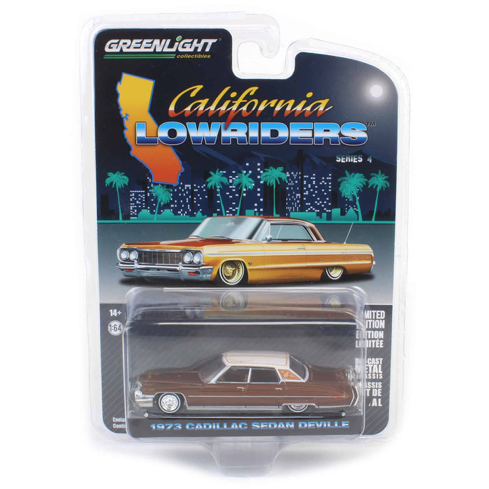 1/64 1973 Cadillac Sedan DeVille, Dark Brown Metallic with Pinstripes, California Lowriders Series 4