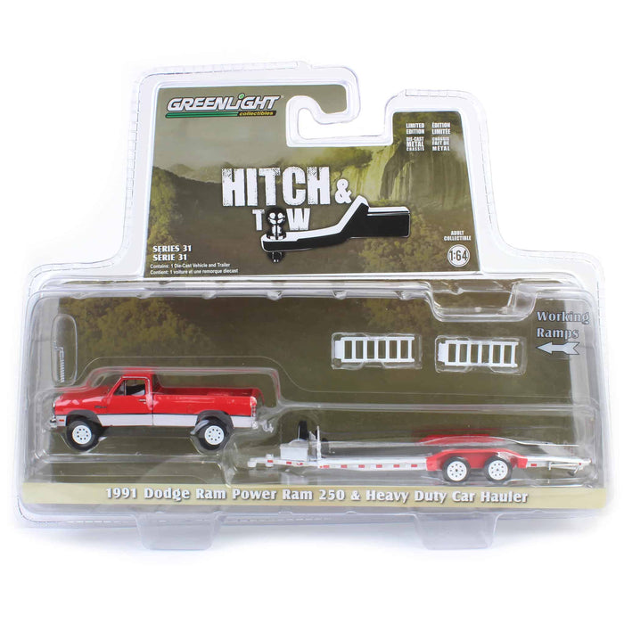 1/64 1991 Dodge Ram Power Ram 250 with Heavy Duty Car Hauler, Hitch & Tow Series 31