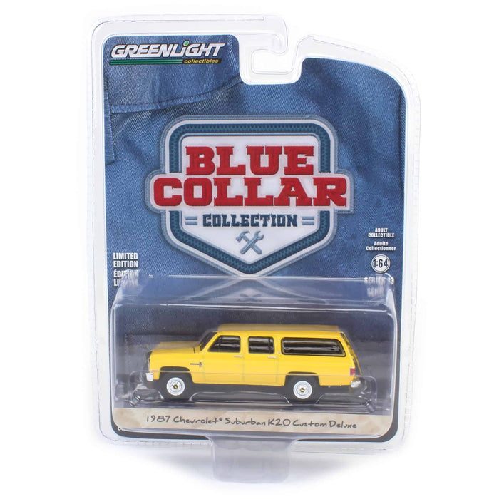 (B&D) 1/64 1987 Chevrolet Suburban K20 Custom Deluxe, Construction Yellow, Blue Collar Series 13 - Damaged Box