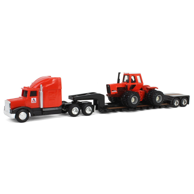 1/64 Allis Chalmers 7580 Maroon Belly Tractor & Semi Truck with Lowboy Trailer by ERTL