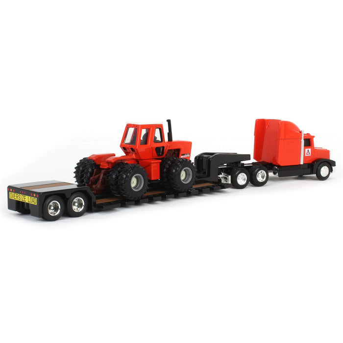 1/64 Allis Chalmers 7580 Maroon Belly with Semi & Lowboy Trailer