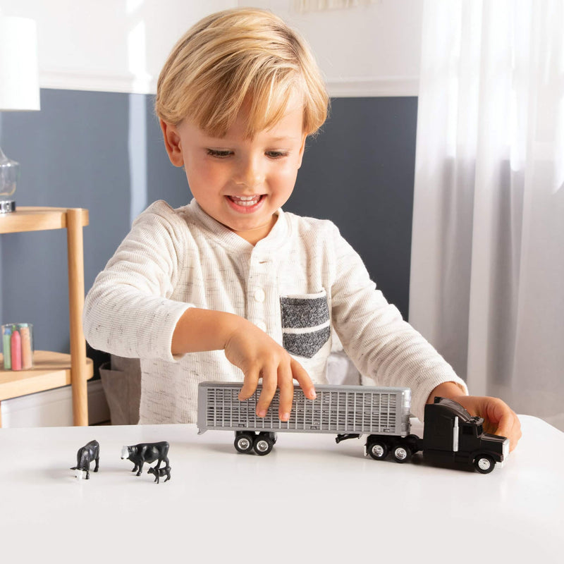 1/64 Black Semi Truck with Cattle Trailer & Cattle by ERTL