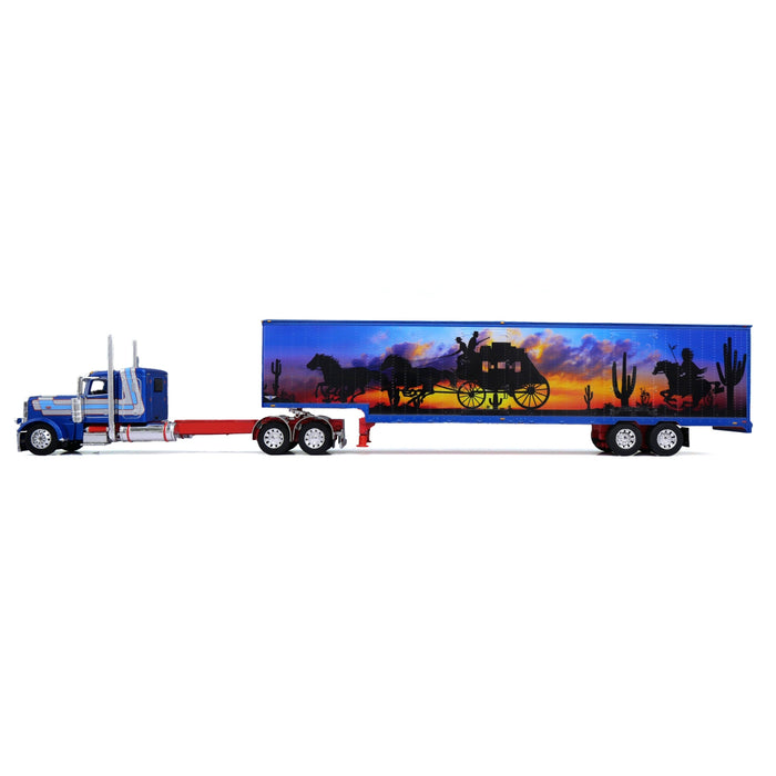 1/64 Blue/Red Peterbilt 389 with Tandem Axle Muraled Kentucky Van Trailer, DCP by First Gear