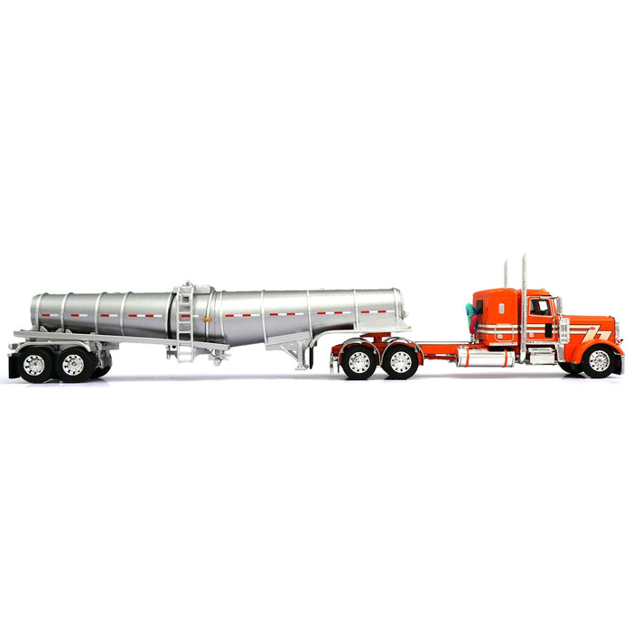 1/64 Orange/Cream Peterbilt 389 with Polished Polar Deep Drop Tanker, DCP by First Gear