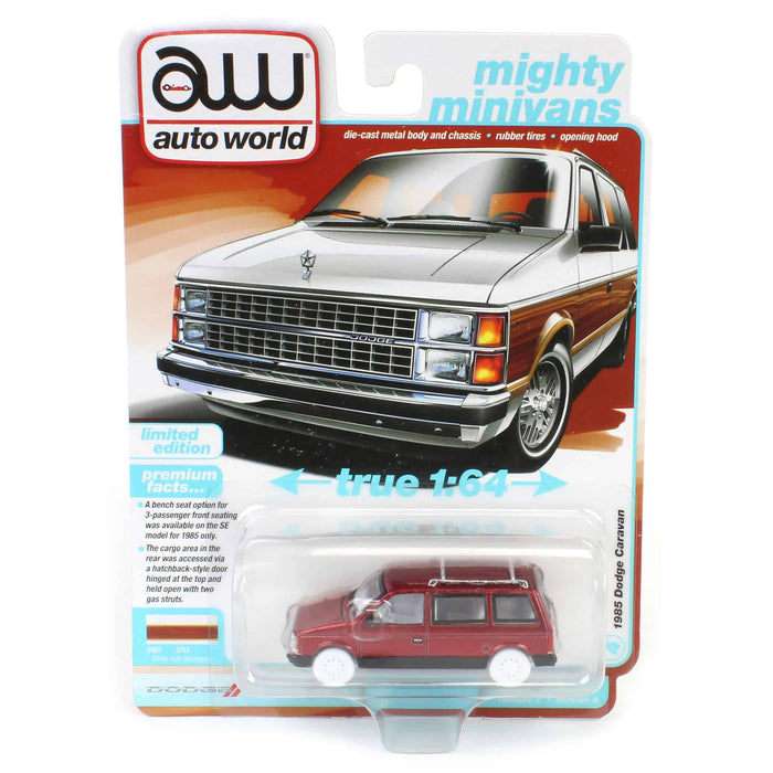 Ultra Red Chase ~ 1/64 Auto World 1985 Dodge Caravan, DW2 White with Woodgrain