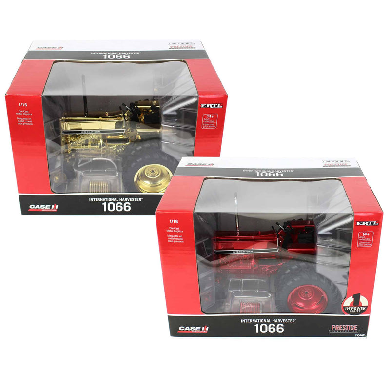 Red & Gold Chrome Set ~ 1/16 International Harvester 1066 Black Stripe Tractor with Rear Duals, ERTL Prestige Collection