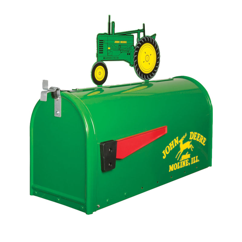 Steel John Deere Mailbox with Metal John Deere B Tractor Topper