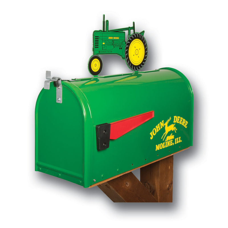 Steel John Deere Mailbox with Metal John Deere B Tractor Topper