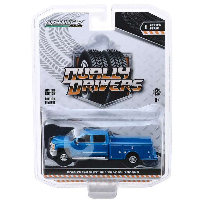 1/64 2018 Chevrolet Silverado 3500 Dually Service Bed, Deep Blue, Dually Drivers Series 1