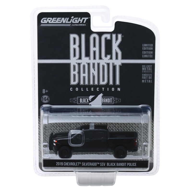 1/64 2019 Chevrolet Silverado Police Pickup Truck, Black Bandit Series 21