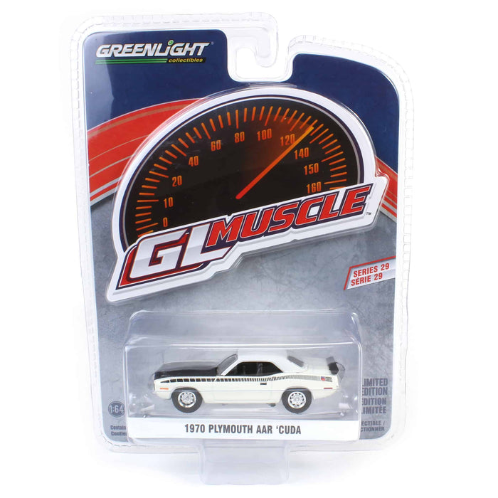 1/64 1970 Plymouth AAR ‘Cuda, Alpine White, GreenLight Muscle Series 29