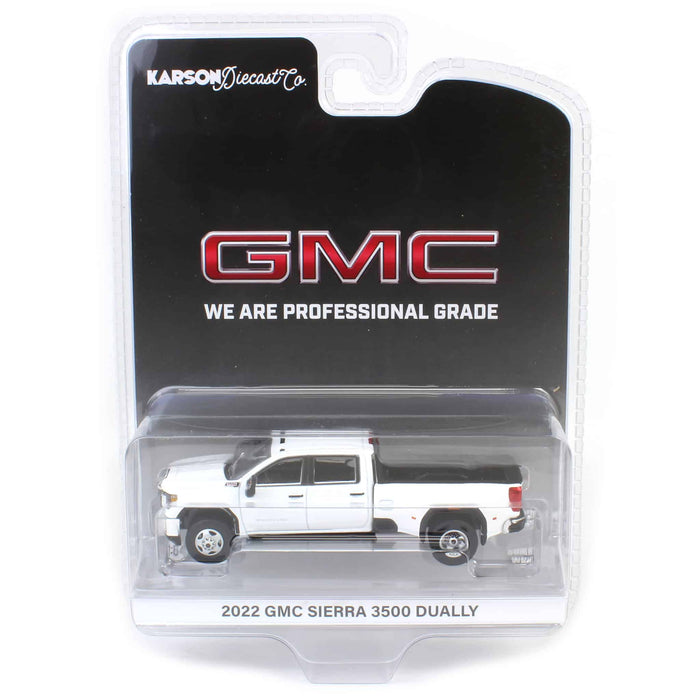 1/64 2022 GMC Sierra 3500HD Pro Dually, Summit White, Karson Diecast Exclusive