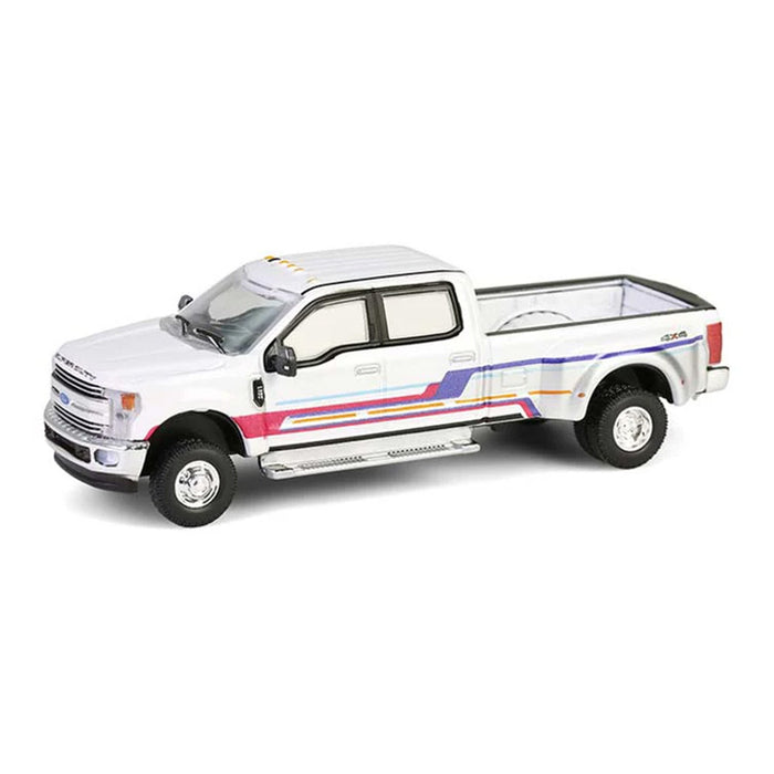 1/64 2019 Ford F-350 Lariat Dually, White with Custom Stripes, Dually Drivers Series 16