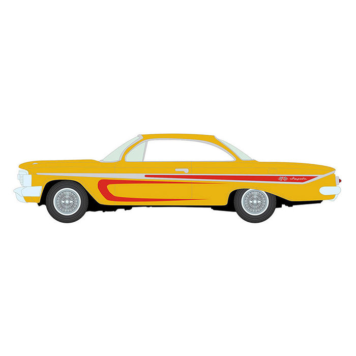 1/64 1961 Chevrolet Impala SS 409, Metallic Yellow & Red, Johnny Lightning Scrapin'