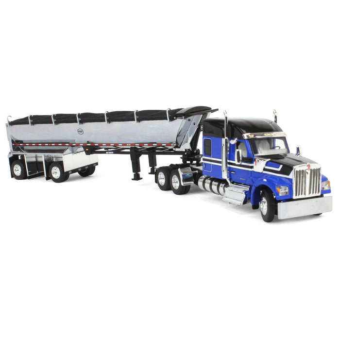 1/64 Blue & Black Kenworth W990 with Chrome MAC End Dump Trailer, DCP by First Gear