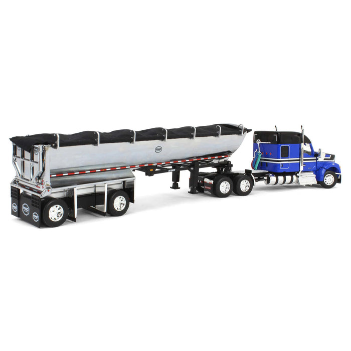 1/64 Blue & Black Kenworth W990 with Chrome MAC End Dump Trailer, DCP by First Gear