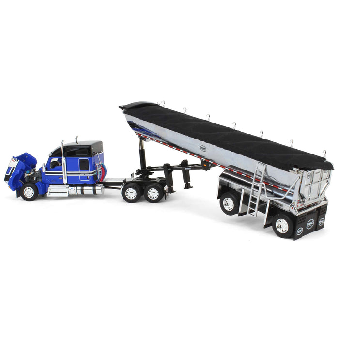 1/64 Blue & Black Kenworth W990 with Chrome MAC End Dump Trailer, DCP by First Gear